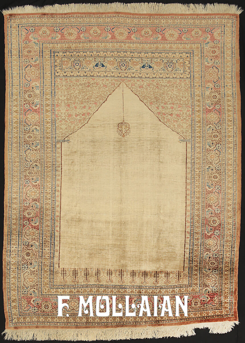 Antique Persian Tabriz Silk Prayer (Altar) Design Rug n°:92878686